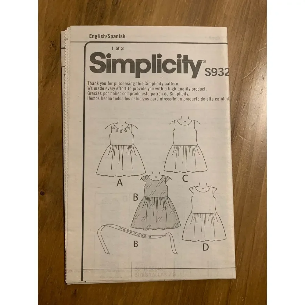 Simplicity S9320 Sewing Pattern Children's Girls Dresses Summer Sz 6-8